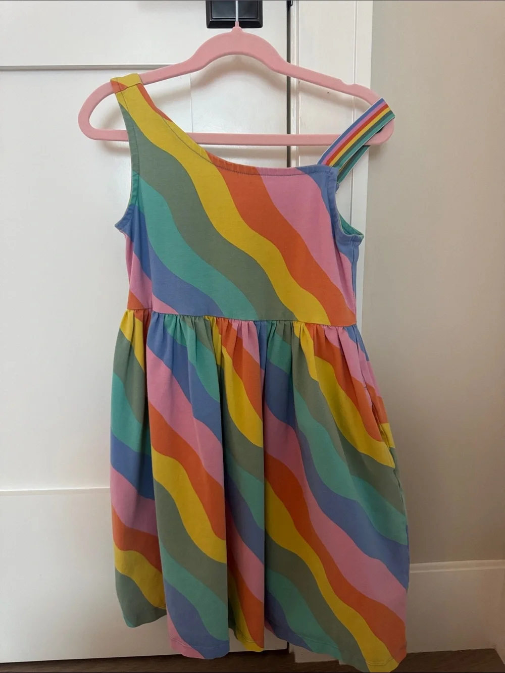 Girls Rainbow Wave Striped Sundress - Multicolor